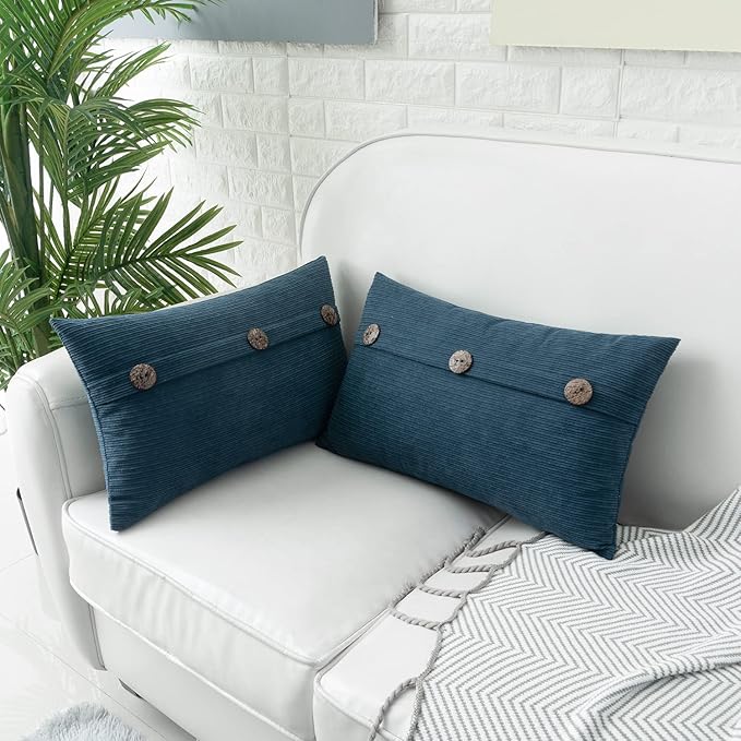 HWY 50 Blue Chenille Throw Pillow Covers 12x20 Inch - Image 3