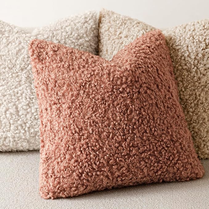 Foindtower Set of 2 Curly Teddy Wool Pillow Covers Decorative Boucle Textured - Image 4