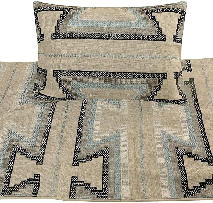 The HomeCentric King Queen Twin Blue & Ivory Designer King 90"x18" Bed Runner - Image 2