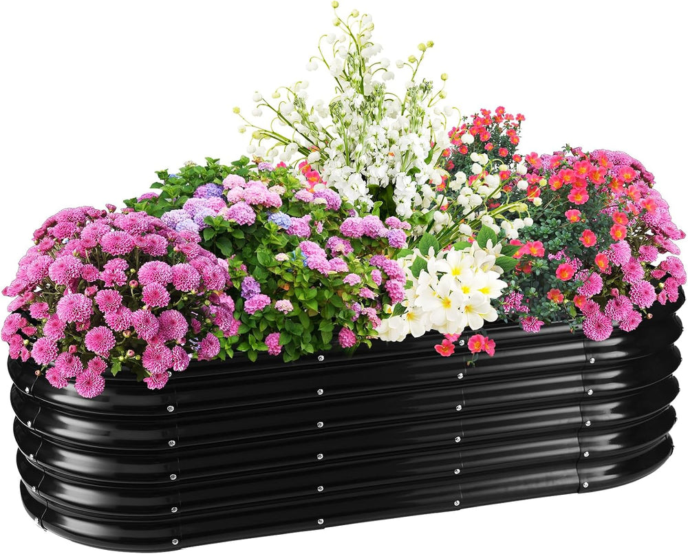 TBMLC Oval Black Galvanized Planter Box, Metal Raised Garden Bed 5X2X1.4 FT