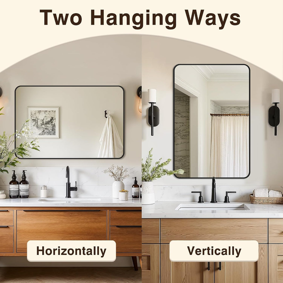 vanity bathroom mirror, 30”x20” black bathroom mirror for, package contents