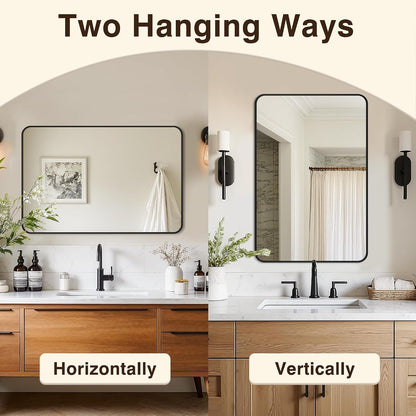 vanity bathroom mirror, 30”x20” black bathroom mirror for, package contents