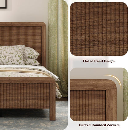 amerlife wood king size bed frame with fluted, close-up detail