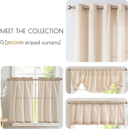 jinchan Tab Top Linen Kitchen Curtains 36 Inches Striped Tier Curtains - Image 6