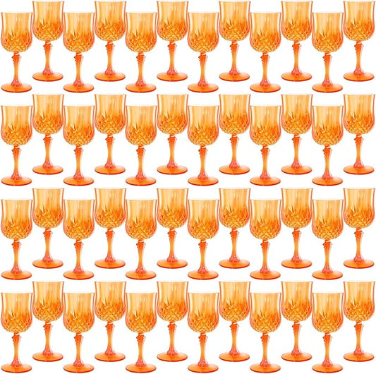 Plastic Wine Glasses，Plastic Goblets Vintage Style Cordial Drinking Glasses for Wedding Reception, Halloween Grand Event Party Supplies (48, Pumpkin orange) (48Pack)
