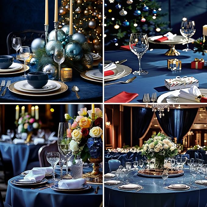 Round Tablecloth 120 Inch Tablecloth 6 Pack Navy Blue Table Cloths Washable - Image 3