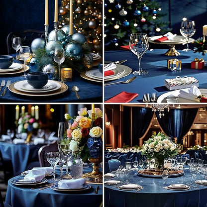Round Tablecloth 120 Inch Tablecloth 2 Pack Navy Blue Table Cloths Washable - Image 3