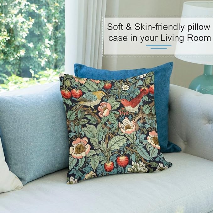 William Morris Floral Original Throw Pillow Covers Boho Chic Retro Floral Bird - Image 5