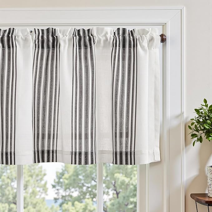 jinchan Striped Linen Valance Curtain 16 Inch Vertical Striped Valance by JINCHAN