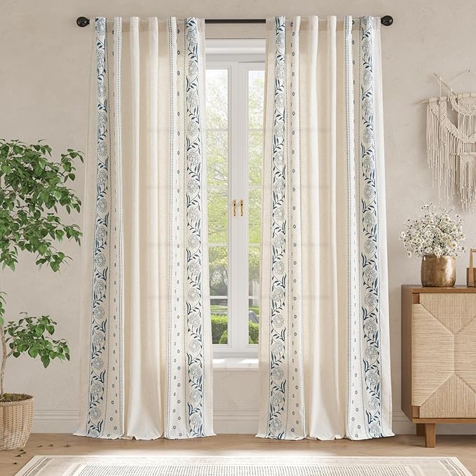jinchan Winslow 96 Inch Curtains 4 Panel Set Embroidered Bordered Floral - Image 3