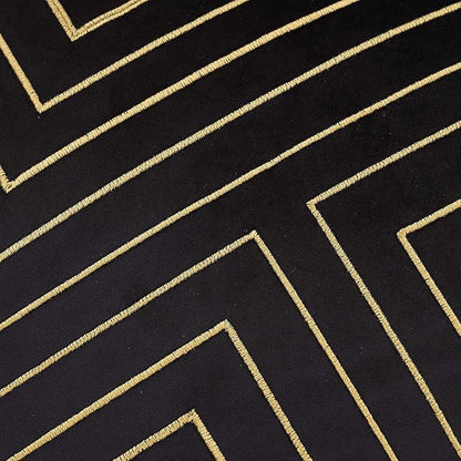 Avigers 18 x 18 Inch Black Gold Striped Geometric Lines Embroidery Velvet - Image 4