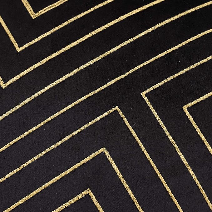 Avigers 20 x 20 Inch Black Gold Striped Geometric Lines Embroidery Velvet - Image 4