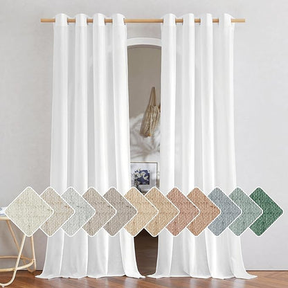 NICETOWN Linen White Curtains 84 inch Length 2 Panels Set, Grommet Thick Flax by NICETOWN