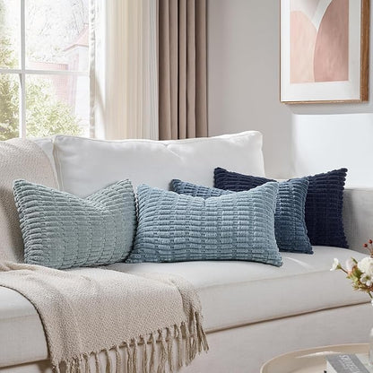 Fancy Homi Set of 4 Blue Lumbar Rectangle Decorative Throw Pillow Covers 16x24 by Fancy+Homi