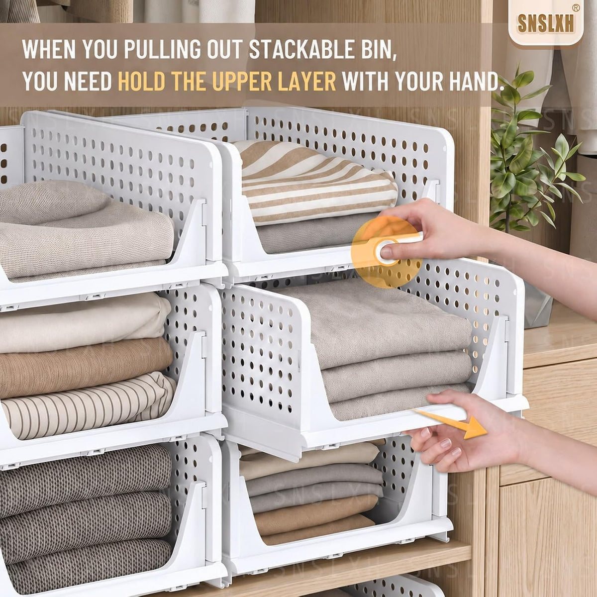 snslxh closet organizers and storage, 5 pack stackable showing dimensions