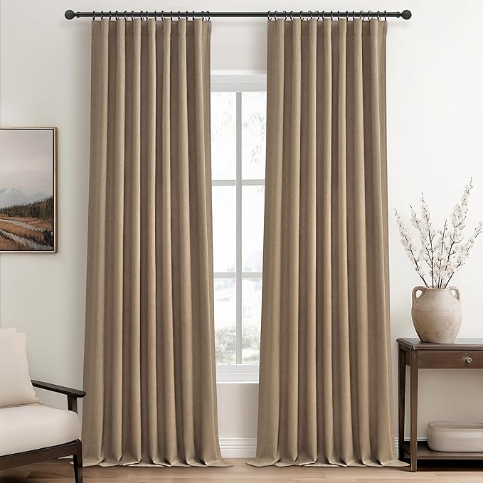 RustBrown Black Out 108 Inch Long Boho Curtains 2 Panel Set, Farmhouse Curtains by QJMYDECO