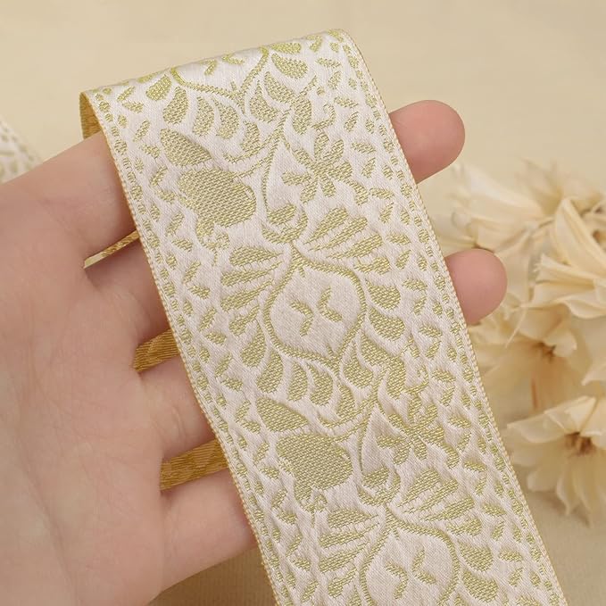 Boho Jacquard Ribbon Floral Ribbon Gold Embroidery Jacquard Trim - Image 2