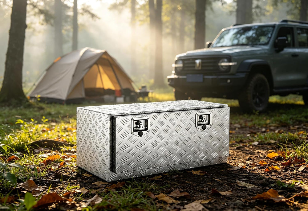 30 Inch Aluminum Underbody Tool Box, RV Trailer Flatbed Storage Box, Weather‑...