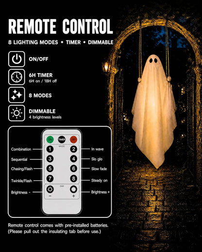 Halloween Decorations Outdoor 4FT Large Hanging Swing Ghost with LED Light