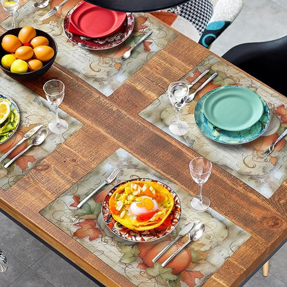 Fall Pumpkin Maple Leaf Placemats Set of 4, 12x18 Inch Vintage Autumn Harvest - Image 7