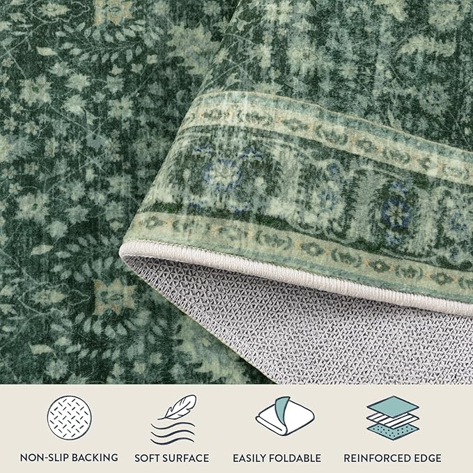 Lahome Vintage 2x5 Green Kitchen Runner Rugs Non Skid Washable, Boho Runner Rug - Image 4