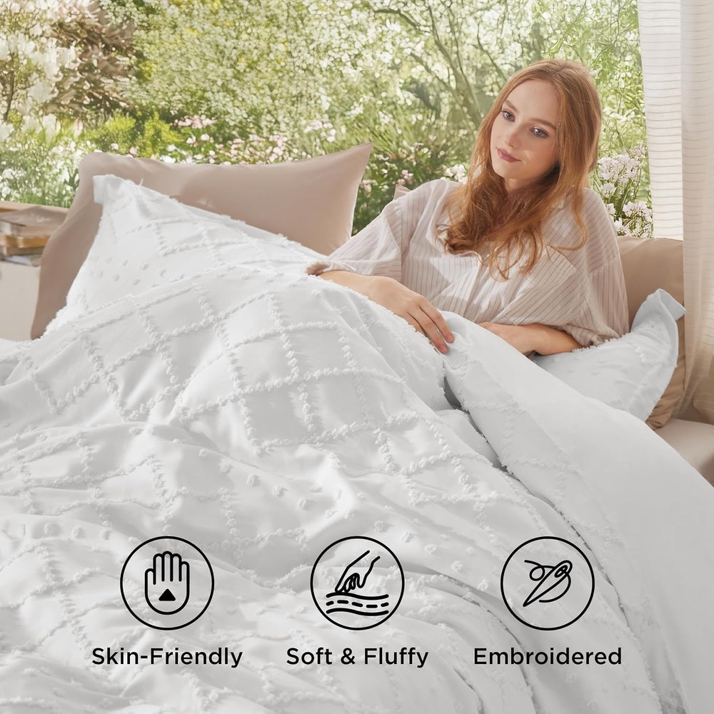 Bedsure White Boho Duvet Cover Full, Soft Vintage Embroidery