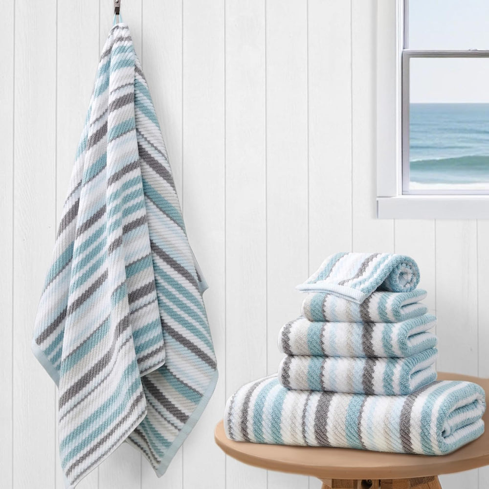 VOOVA & MOVAS Aqua Striped Towels Set, Quick Dry, Thick & Absorbent, ...