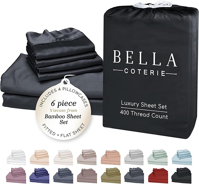 Bella Coterie 6 Piece Luxury Bamboo Viscose Split Top King Size Sheet Set | 34" by BC