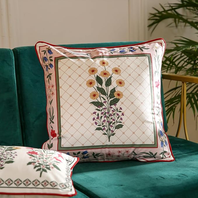 ISAENNE Design Square Vintage Floral Throw Pillow Covers 18"x18" Set of 2 - Image 2