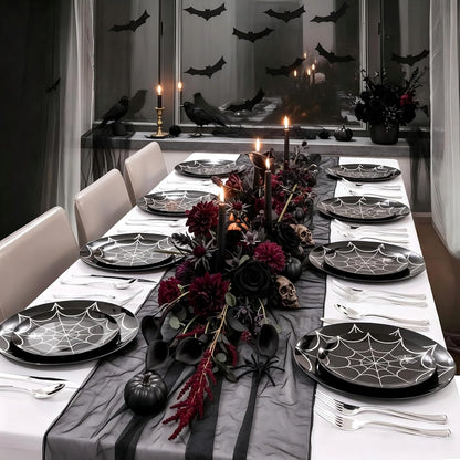 NOCCUR 60PCS Halloween Plastic Plates - 30 Black Dinner/Dessert Plates - Ideal for Halloween Party