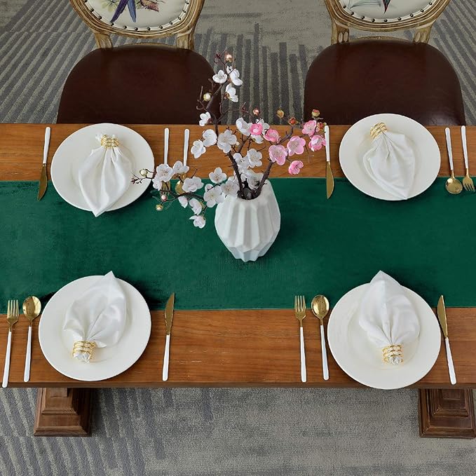 BALCONY & FALCON Velvet Table Runner 14"x51" Emerald Green Luxury Machine - Image 3