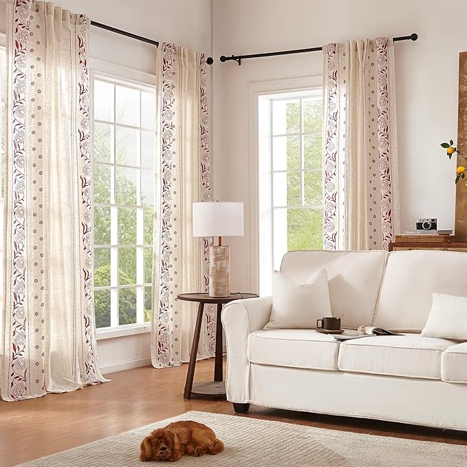 jinchan Winslow Linen Curtains for Bedroom 63 Inches Length Embroidered - Image 2