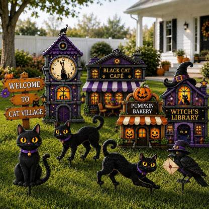Halloween Yard Signs Outdoor Decorations - 12 Pcs Black Cat Village Set