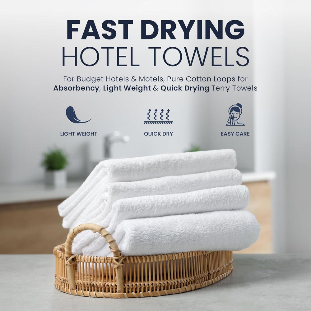 belem Fast Drying Hotel Towels - Pack of 60 (24x50) White Large Bath Towels B...