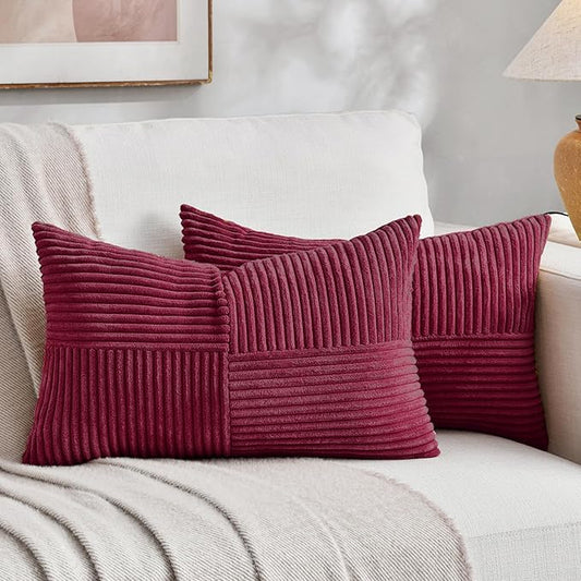 Fancy Homi 2 Packs Burgundy Lumbar Decorative Throw Pillow Covers 12x20 Inch by Fancy+Homi
