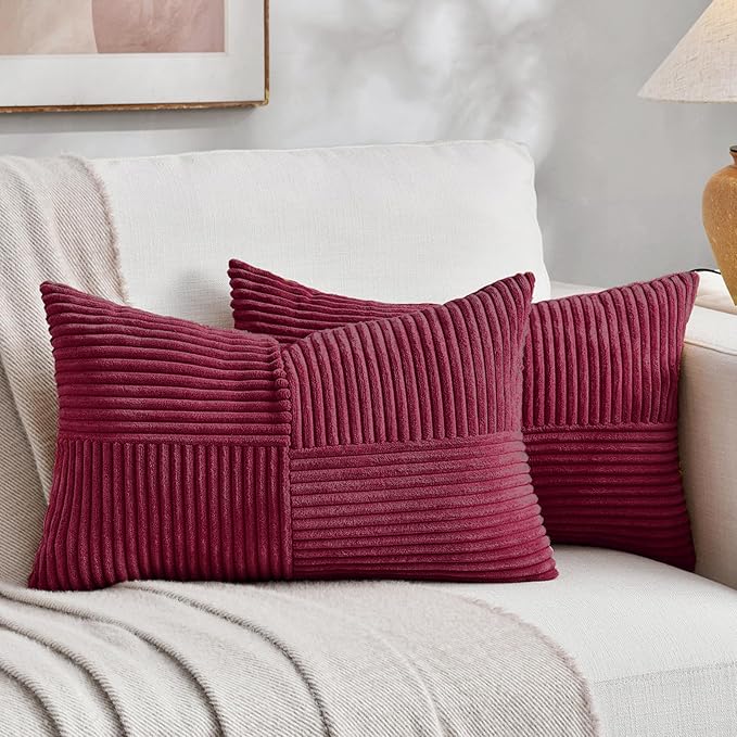 Fancy Homi 2 Packs Burgundy Lumbar Decorative Throw Pillow Covers 16x28 Inch by Fancy+Homi