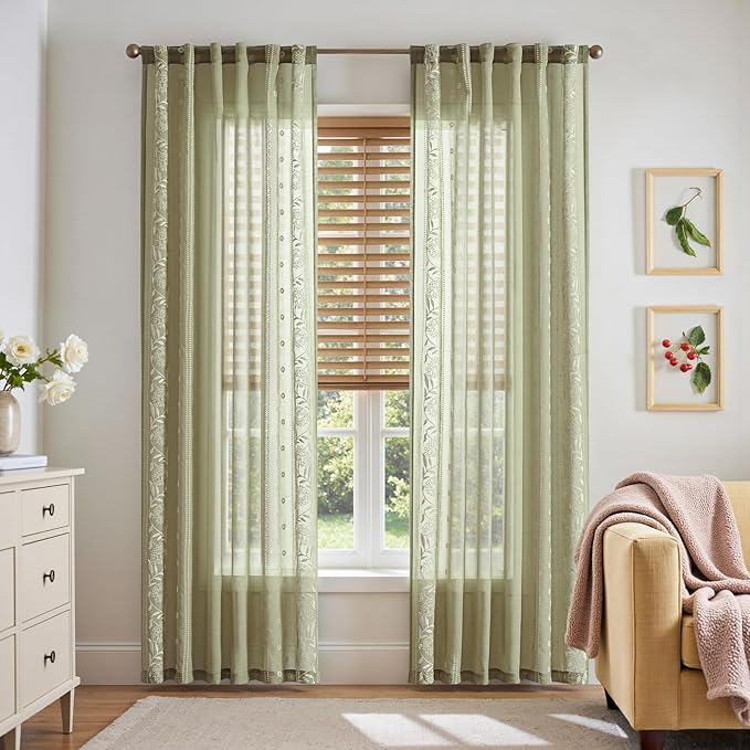 jinchan Winslow Sage Sheer Curtains 84 Inch - Image 2