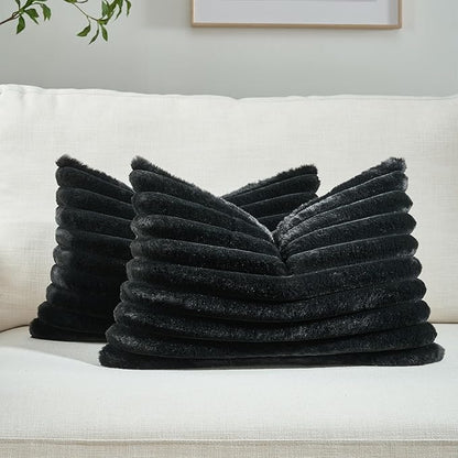 FUTEI Black Throw Pillow Covers Set of 2, 12x20 Inch Striped Texture Lumbar by FUTEI