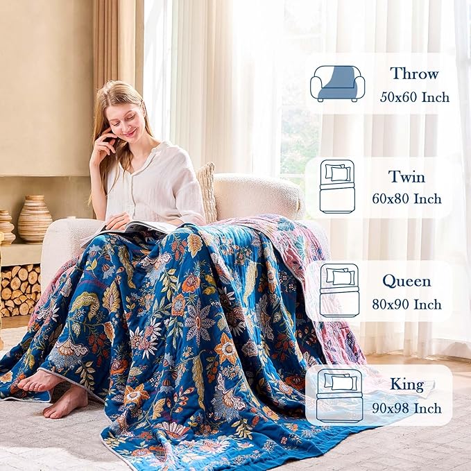 Fall Throw Blanket for Couch, 100% Cotton Muslin Breathable Woven Farmhouse - Image 3