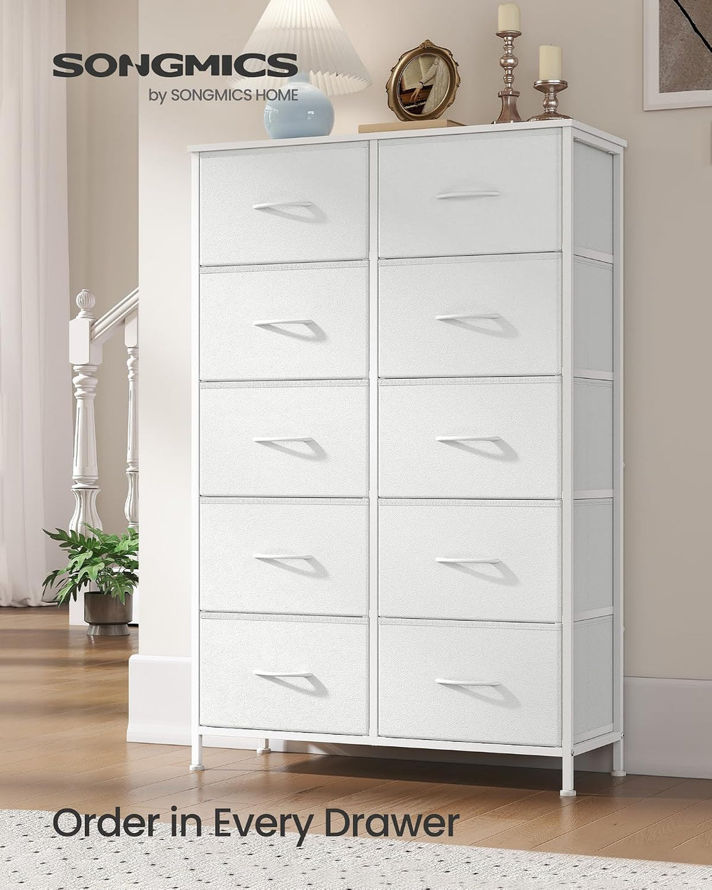 SONGMICS Dresser for Bedroom, Tall Dresser with 10 Fabric Drawers