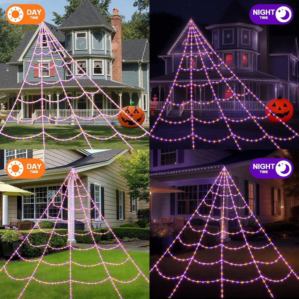 Halloween Decorations Spider Web Lights, 455 LED 16.4Ft Light Up Spider Web