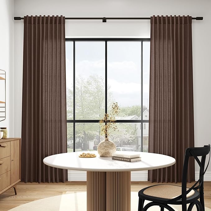Nanspring Cappuccino Linen Blend Light Filtering Back Tab Curtains 96 Inches - Image 5