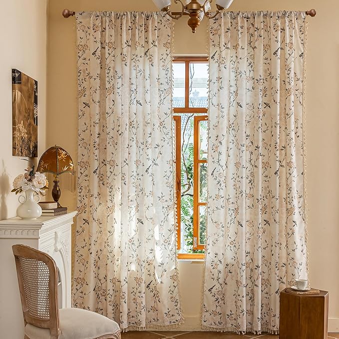 ENJOYBRIDAL Floral Curtains 63 Inches Long 2 Panels Set Farmhouse Rod Pocket by ENJOYBRIDAL