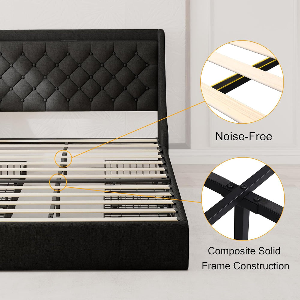 Einhomn Queen Bed Frame with 4 Storage Drawers, Upholstered Modern Bed Frame ...
