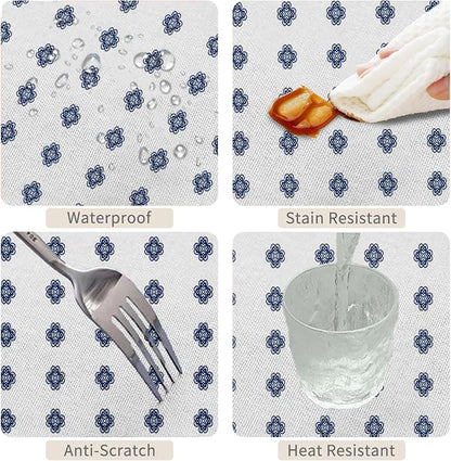 54x120inches Blue Medallion Print Tablecloth Mykonos Blue Mediterranean Tile - Image 4