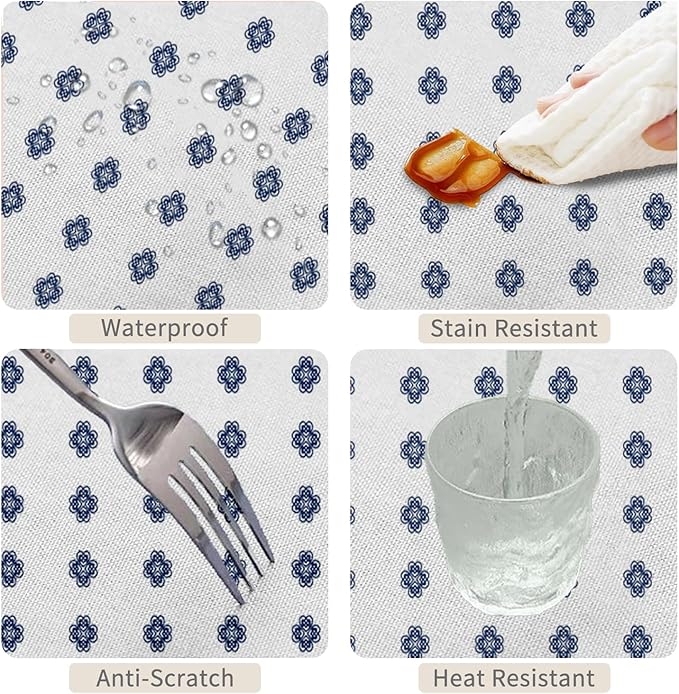60x102inches Blue Medallion Print Tablecloth Mykonos Blue Mediterranean Tile - Image 4