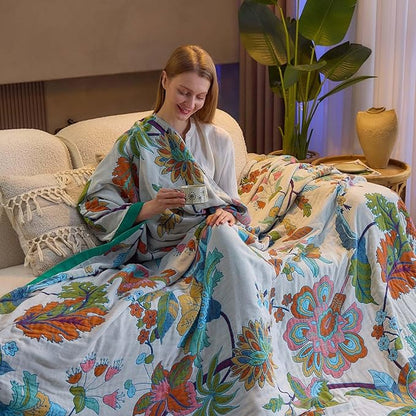 Summer Throw Blanket, 100% Cotton Muslin Breathable Woven, Farmhouse Decorative - Image 5
