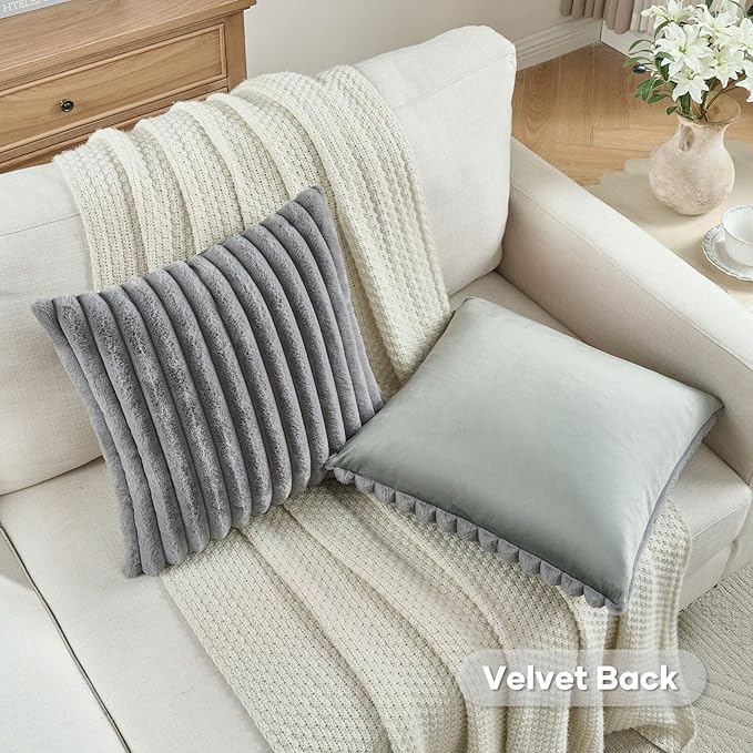 FUTEI Grey Throw Pillow Covers Set of 2, 26x26 Inch Striped Texture Euro Pillow - Image 4