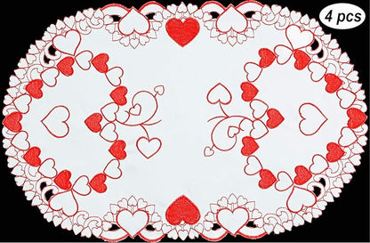 Creative Linens Embroidered Red Hearts Placemats, Table Runners, Tablecloths - Image 2