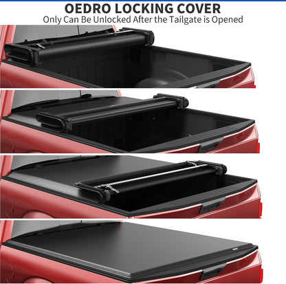 oedro soft quad-fold truck bed tonneau cover for showing dimensions